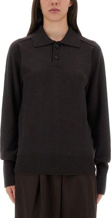 STUDIO NICHOLSON Brown Solid Shirt Collar Sweater