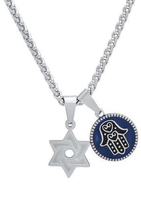 Steeltime Mens Star of David & Hamsa Pendant Necklace in Silver at Nordstrom Rack