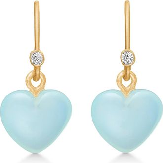 Frk. Lisberg Accessoires, Dames, Geel, ONE Size, Aqua Chalcedon Hart Oorbellen