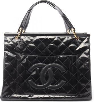 Chanel Matelasse Black Patent Leather Handbag Tote Bag (Pre-Owned)