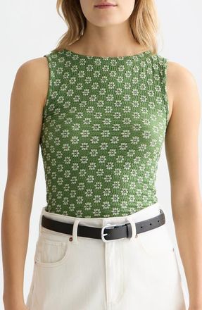 Scotch & Soda Embroidered Textured Cotton Blend Tank Top in Garden Green at Nordstrom, Size Small