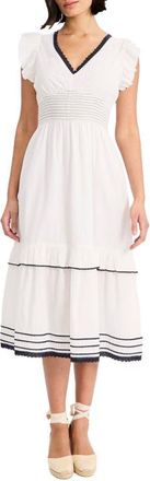 Maggy London V-Neck Cotton Midi Dress in Ivory at Nordstrom, Size X-Large