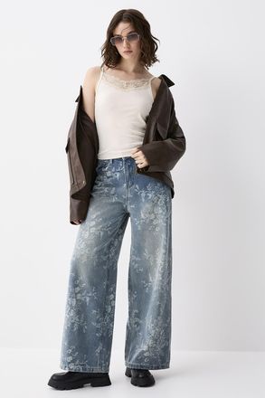 Twik Womens Floral tapestry wide-leg jean
