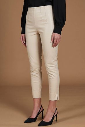 D'Arienzo Leggings in pelle panna elasticizzata effetto liscio DArienzo, Seleziona Taglia XXS, Colore Panna