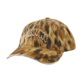 Ganni Womens B3020171-01c Leopard-Print Cotton Baseball Cap Brown