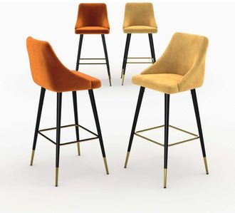 Rendez-Vous D&eacute;co Pack De 4 Sillas De Bar Aristote De Terciopelo Naranja Y Amarillo 77,5 Cm