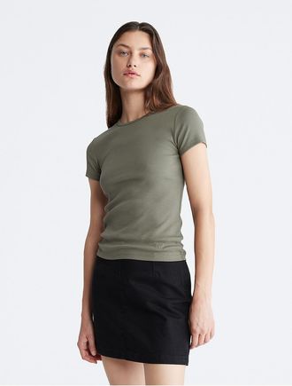 Calvin Klein Womens Cotton Contour Rib T-Shirt - Green - XXL