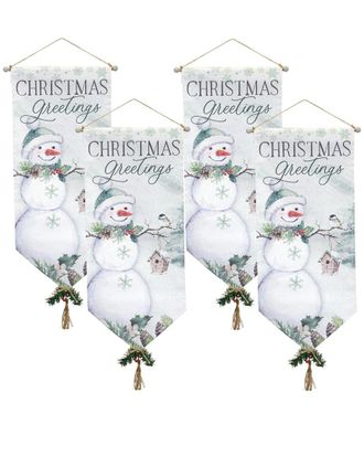 Melrose International Set Of 4 Traditional Christmas Greetings Canvas Banner