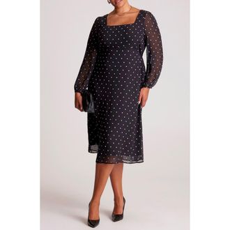 Estelle Sable Polka Dot Midi Dress in Black Polka at Nordstrom, Size 20W