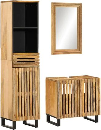 vidaXL Juego De Muebles De Ba&ntilde;o 3 Pzas Madera Maciza De Mango Rugosa Vidaxl