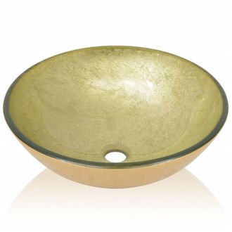 Berkfield Home Stylish Basin Tempered Glass 42 cm Gold