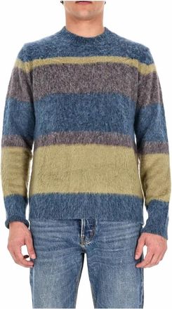 Roberto Collina Maglia girocollo color block in cotone-alpaca - Heren - Ronde hals truien - Veelkleurig - XL - Katoen - Truien & Vesten