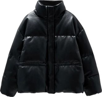 Anine Bing Jassen, Dames, Zwart, XS, Leer, High Neck Quilted Jacket