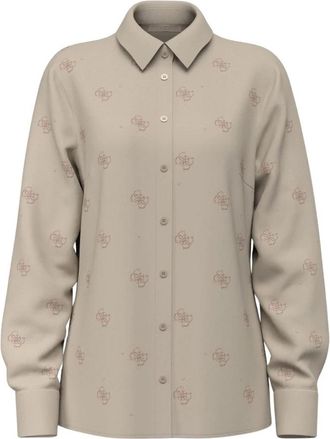 Guess 4G logo shirt - Dames - Overhemden - Beige - L - Polyester - Overhemden