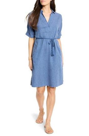 Nic+Zoe Rumba Tie Belt Linen Blend Shirtdress in Blue Mix at Nordstrom Rack, Size Medium