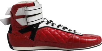 Dolce & Gabbana Rode Gewatteerde Leren Veterschoenen - Heren - Sneakers - Rood - 44 EU - Schoenen