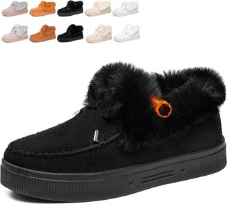 Generic POIOZXD Womens Bow Suede Platform Snow Fur Lined Ankle Boots Winter Boots for Women Suede Platform Slip on Fuzzy Lightweight Casual Loafers Warm Ankle