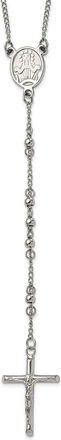 Diamond2Deal Stainless Steel Polished 4mm Beaded Rosary Cross Necklace 25