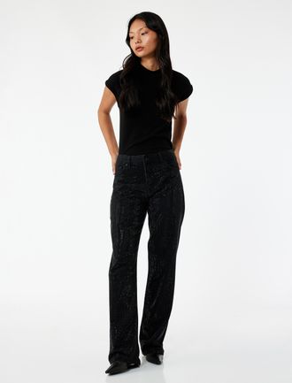 Koton BROEKEN Dames Hoge Taille Spijkerbroek met Strass Straight Fit