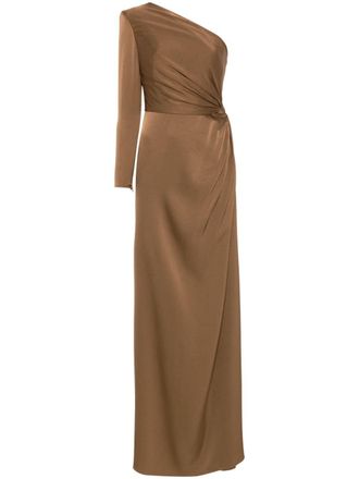 Alex Perry twist-detail satin gown - Brown