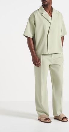 Mani&egrave;re De Voir Abel Boxy Tailored Double Breasted Shirt in Sage at Nordstrom, Size X-Large