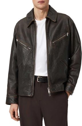 AllSaints Starday Leather Jacket in Vintage Black at Nordstrom, Size Xx-Large