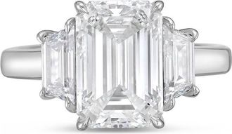 Diana M. Jewels Platinum lab grown 8ct emerald diamond ring with trapezoids on the sides