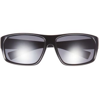Hurley 64mm Mod Wrap Polarized Sunglasses in Shiny Black at Nordstrom Rack