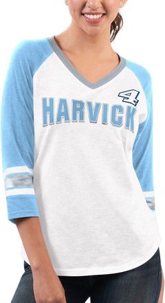 G-III 4Her by Carl Banks Womens G-III 4Her by Carl Banks White/Light Blue Kevin Harvick Top Team V-Neck 3/4 Sleeve T-Shirt at Nordstrom, Size X-Large