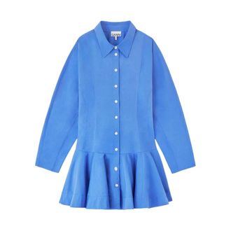 Ganni Vestido camisero de algod&oacute;n con falda globo - Dresses - Mujer - Azul - S