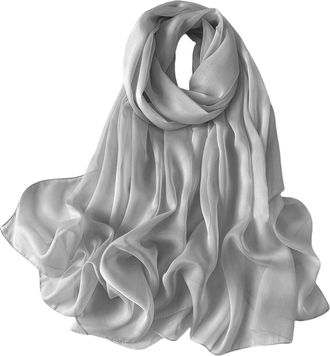 Lina & Lily Crinkled Chiffon Womens Scarf Shawl Wrap Spring Summer Sheer Silky Featherlight (Light Grey)