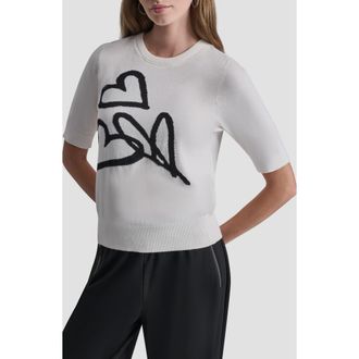 DKNY Graffiti Hearts Cotton Sweater in Ivory/black at Nordstrom, Size X-Large