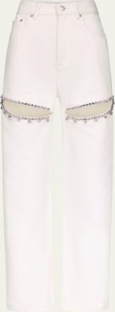 Area Crystal Slit Straight-Leg Jeans