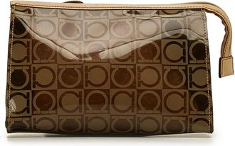 Ferragamo Gancini Beige Brown Vinyl Pouch (Pre-Owned)
