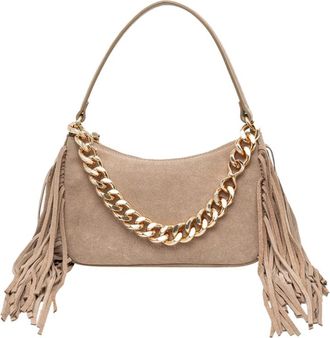 Twinset Schoudertas van leer met franjes - Dames - Schoudertassen - Beige - ONE Size - Leer - Tassen