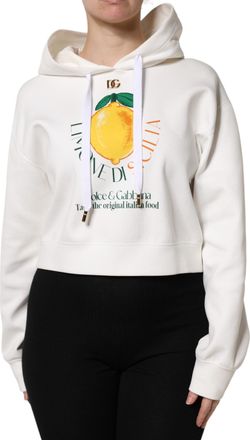 Dolce & Gabbana Ivory Cotton Printed Hooded Pullover Womens Sweater