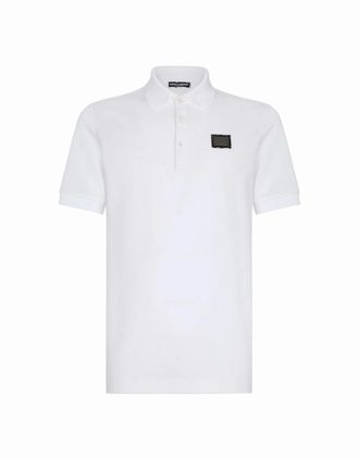 Dolce & Gabbana Mens Dolce & Gabbana Logo Polo Plaque Shirt White - Size: 38