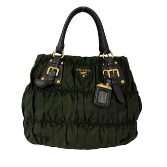 Prada Brown Khaki Nylon Leather Handbag Tote Bag (Pre-Owned)