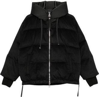 Duno Black Wool-Blend Quilted Hooded Oversized Down Jacket