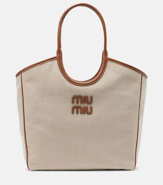 Miu Miu Shopper Ivy in canvas con pelle