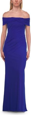 La Femme Off-the-Shoulder Ruched Jersey Gown in Royal Blue at Nordstrom, Size 16