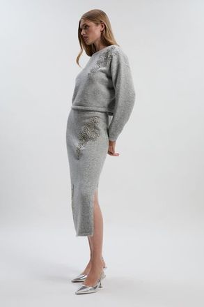 Karen Millen Wool Embellished Pencil Midi Skirt in Grey at Nordstrom, Size X-Small