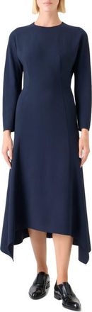 Akris Long Sleeve Wool Blend Midi Dress in Navy at Nordstrom, Size 10