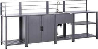 Beliani Conjunto De Cocina Exterior De 4 Piezas Armario De Aluminio Isla De Cocina Fregadero Gris Viggiano