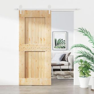 vidaXL Puerta Corredera Con Herrajes Madera Maciza De Pino 90x210 Cm Vidaxl