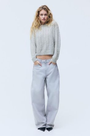 H&M Pointelle-knit Off-the-shoulder Jumper in Light Gray at Nordstrom, Size Xx-Large