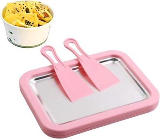 OEM M&aacute;quina Para Hacer Helado Enrollado, Congelador Para Postres, Preparaci&oacute;n De Postres, Doble Raspador, Tiempo De Congelaci&oacute;n: 10 Minutos, Rosa