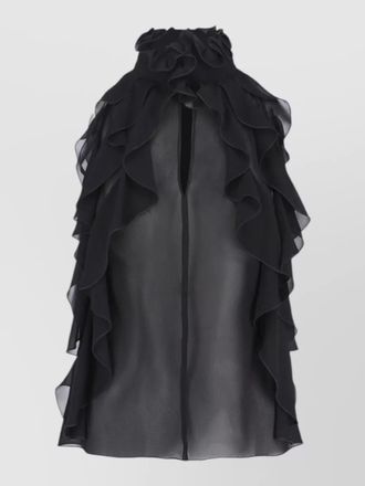 Alexander McQueen sleeveless high neck sheer ruffled top