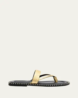 Dries Van Noten Croc-Effect Leather Flat Thong Sandals