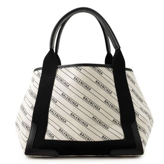 Balenciaga Black White Canvas Leather Handbag Tote Bag (Pre-Owned)